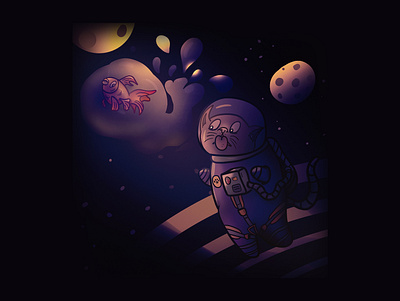 Just a casual cat chasing his dream cat character character design cosmonaut cosmos creative cute animal cute art galaxy graphic graphic design illustration