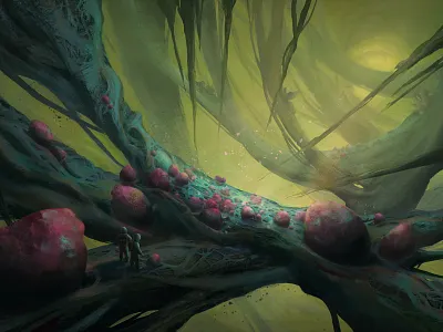 Strange Jungle 2d alien astronaut cg discovery enviroment jungle matte painting new world sci fi