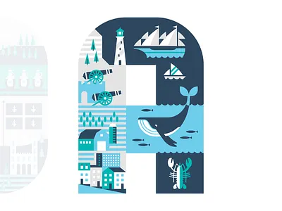 Uptake Canada Mural canada cannon castle cliffs farm illustration lighthouse lobster ocean sailboat ship whale