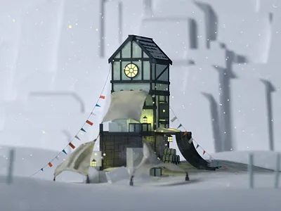 Ice House cabin fantasy got house ice lowpoly woods