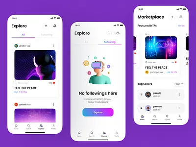 NFT Marketplace App UI Design app design blockchainui cryptocollectiblesui cryptoui digitalassetdesign digitalcollectibles marketplaceappdesign nftdesign nftui nftuserinterface ui ui design template ui kit userexperiencedesign