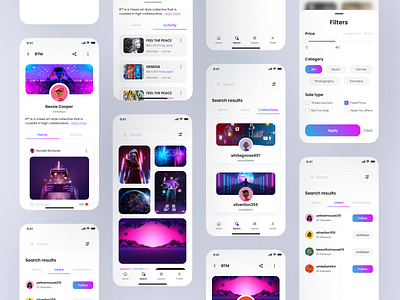 NFT Marketplace App UI Design app design blockchainui cryptocollectiblesui cryptoui design ui kit digitalassetdesign digitalcollectibles marketplaceappdesign nftdesign nftui nftuserinterface ui ui design template ui kit ui ux userexperiencedesign