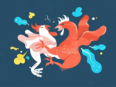 Rookies' Battle | 菜鸡互啄 battle chicken chinese chineseidiom design flat fourchars hiwow idiom illustration vector