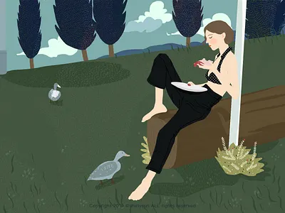 Guyu brush design girl grass grassland iiiustrator