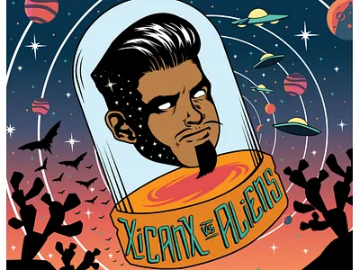 XICANX vs ALIEN Podcast Logo alien aliens chicano hispanic illustration latina lettering mexican paranormal podcast ufo xicanx