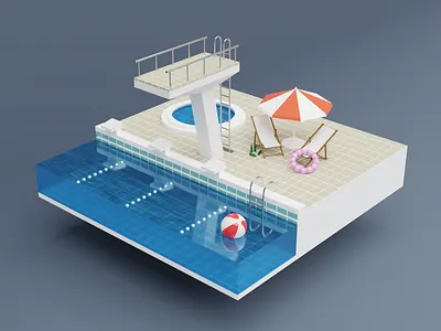 Low poly swimming pool 3d 3d model blender low poly