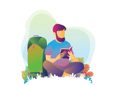 Backpacker Read Quran animation cartoon character design illustration ui vector vectorart