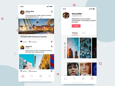 UI Design for Feed and Profile Screens clean clean app design design interaction design prototype ui uidesign ux uxdesign visualdesign webdesign wireframe