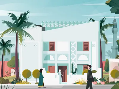 Bahraini-styled House (facade) arab architecture bahrain building facade house illustration islam islamic middle eastern vector