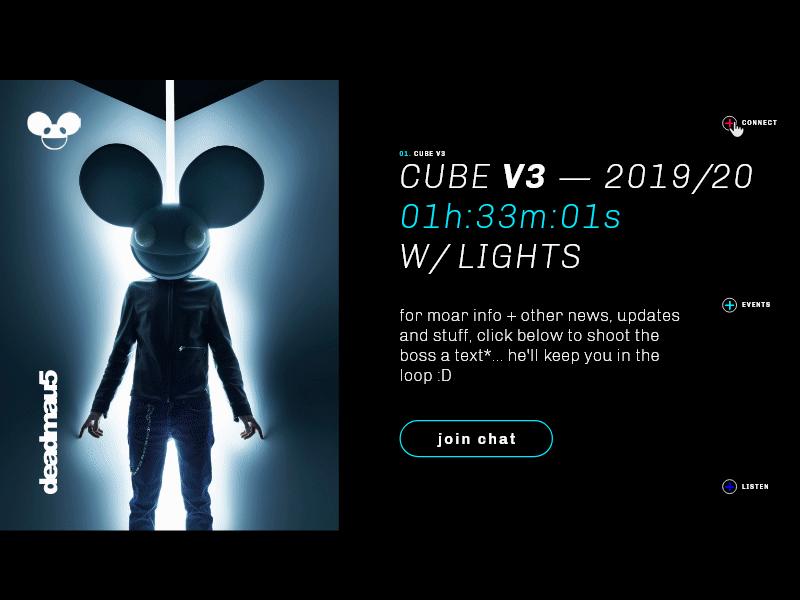 DailyUI::003 ~ Landing Page Animation animation branding daily 100 challenge dailyui deadmau5 design dribbble facebook flat illustration landing design landing page landing page concept minimal music spotify ui ux web website