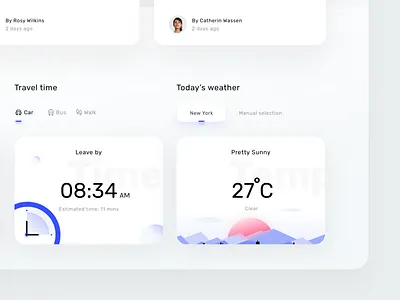 Time+Weather cards bus card card art clock date hills illustration neel prakhar sharma steps sunrise sunset time ui ui web design user ux walk weather