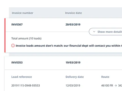Everoad | Smart billing 2/2 🚚💸 app billing card carrier checkbox design error message everoad freight interface invoice invoicing load logistic management system shipment shipper truck ui ux