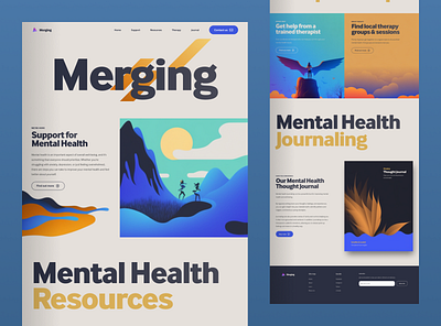 Merging - Mental Health Charity bold bright charity colorful health illustration journal landing page mental mental health typography ui ui design uiux ux ux design web design website