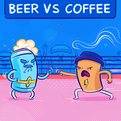 Coffee vs. Beer. Who's gonna win? artwork branding character character creation character design comic strip comics design graphic design illustration mascot