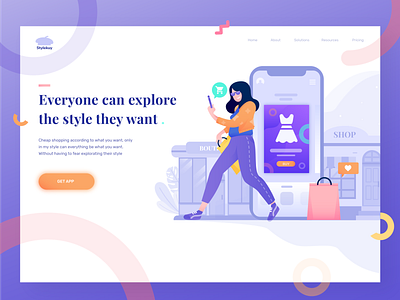 Stylekuy - Fashion Shop Website character character design design fashion fashion app fashion website flat design flat illustration gradient header illustration landingpage logo purple ui vector website