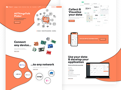 AllThingsTalk Maker Landing Page arduino connectivity creative data design developers devices internet of things iot landing page networks orange platform raspberry pi saas software things uiux visualize website
