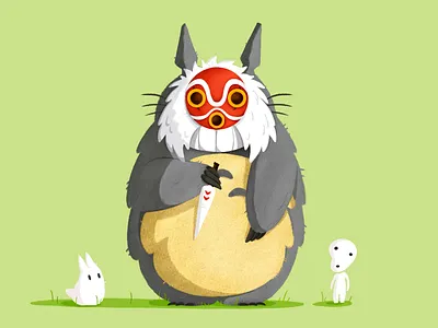 My Neighbour Mononoke animation anime character art creature fanart fluffy ghibli illustration mask miyazaki photoshop princess mononoke spirit totoro