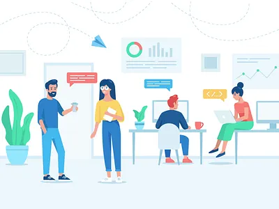 Development Team cartoon characters color design developers illustration office team web