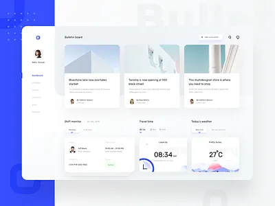 Dashboard for schedule and monitoring platform (version 5) article bulletinboard cards clean dashboard image logo menu minimal monitor neel news newyork photo prakhar schedule sharma time watch weather