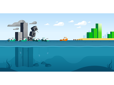 Illustration for Faraday Keys boat fosile energy illustration renewable energy sea