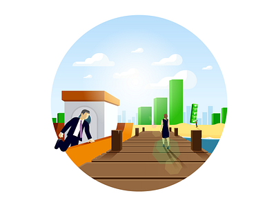 Illustration for Faraday Keys boat fosile energy illustration jetty renewable energy