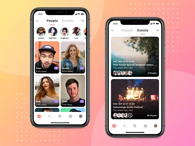 Social app concept concept dating design discover events ios list map nearby online people tabbar ui