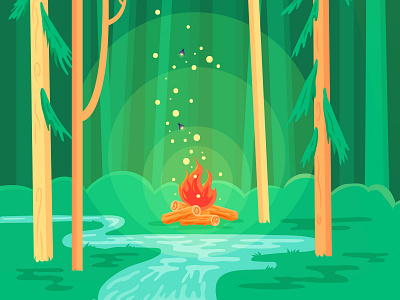 36 Days of type - O 36 days of type 36days o 36daysoftype adventure bonfire colour firefly forest green illustration illustrator letter light o plant river shadow texture type vector