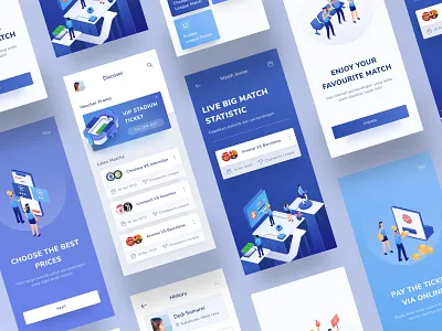 Football Ticketing Rebound android app blue card chart clean dashboard design desktop football app illustration ios isometric landing menu mobile onboarding profile typography website
