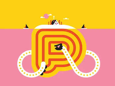 Master P / Alaina Kay boat creature dragon graphic house island ocean p pink push seamonster water yellow