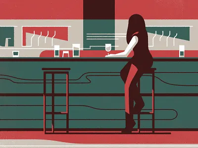 Boots Magazine UK - Loneliness bar boots character drink drinking female illustration shadow vector