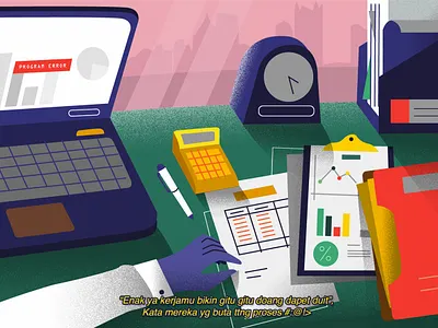 Regulary day at office animation art concept data design designer desk flat illustration laptop office vector