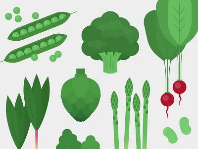 Springtime Vegetables artichoke asparagus beans broccoli peas radish ramps vector