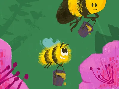 Take Your Kid to Work Day bee bee hive brushstrokes childrens book style flowers honey illstration kid painterly plants spring summer work
