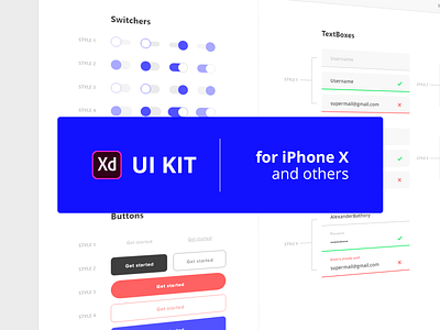 Free UI kit #1 adobe adobe xd branding checkbox design free free ui free ui kit guidelines ios iphone iphone x radiobutton switcher textbox ui elements uikit xd