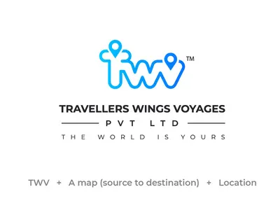 Logo For Travellers Wings Voyages branding concept design flat icon illustration letters location logo logo design logotype minimal monogram negative space symbol t logo tours travels vector website
