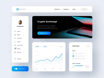 Btcspot UI Elements banner blue crypto crypto currency crypto dashboard crypto exchange dashboard exchange filter filters graphic menu side bar ui ui guide uikit