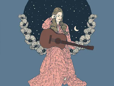 Alice Wallace Illustration V2 album art alice maule california colorado country music denver dress flower guitar illustration illustration art nashville poppy western