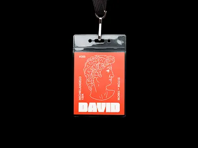 David brutalism david design graphic illustration lanyard line minimal mock up pass red statue type typography