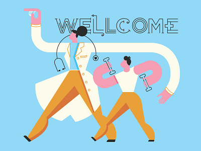Wellcome doctor exercise illustration medical mural welcome work out