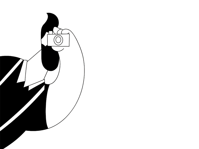 Greetings 1 2d adobe animate animation beard black white cel character animation character design flat frame by frame gif hipster illustration lineart photographer