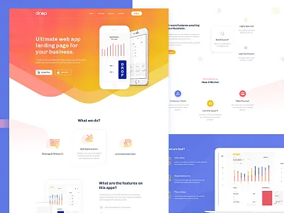 Drop - Multipurpose PSD Template app design blog branding design icon landing page logo saas design typography ui design ux vector web