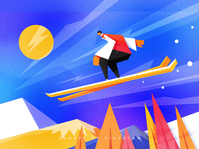TAN#35 skiing blue fly happy hard edge geometry illustration man mountain scenery skiing tan ui web