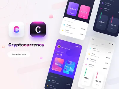 Cryptocurrency app mocks (Dark+light) account app app design balance cards cash crypto crypto currency dailui dailyui dark gradient grocery hardwarepatterntexture light money neel prakhar sharma ux