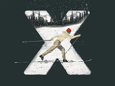 X for XC Skier 2d 36daysoftype art design digital ink flat hand drawn illustration mountains outdoors skier trees