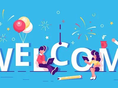 Welcome banner concept business business people character chatting colleagues design employee flat happy illustration marketing member office people team teamwork vector welcome work worker