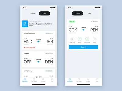 Aircraft Charter Design Concept blue clean flight app ios ui ux