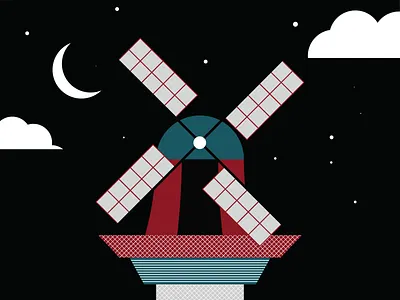 Amsterdam WindMill amsterdam art attraction blue brand branding clean design design agency dutch flat icon identity illustration illustrator minimal night poster typography vector