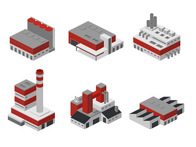 Factory Icons 2.5d factory icons illustration isometric vector