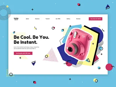 Instax 9 Landing Page Concept 80s style adobe xd camera colorful concept design figma illustration instant instax landing page memphis design photo photoshop polaroid trendy ui ui design website