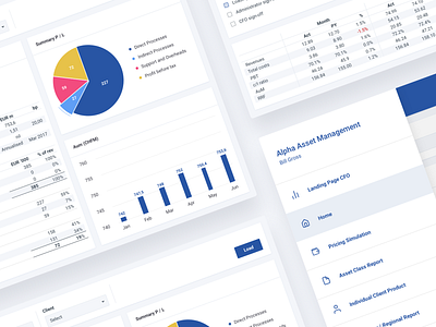 Axis - Reports, CFO Landing, Menu Pages chart data visulization design ios ipad statistics table tablet ui ux